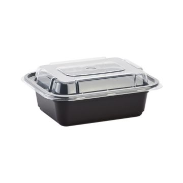 Kraft & Plastic F7524B 24 oz Microwave Safe Plastic Food Containers,  Rectangular, Black / Clear – 150 / Case