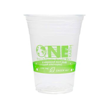 Karat Earth 16 oz. PLA Eco-Friendly Clear & Green Stripe Plastic Cups (98mm)