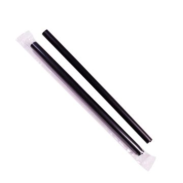 Karat 9" Colossal Black Boba Diagonal Cut Plastic Straws, Poly Wrapped - 1600 Count