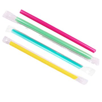 Karat 9" Colossal Mixed Color Boba Diagonal Cut Plastic Straws, Poly Wrapped - 1600 Count