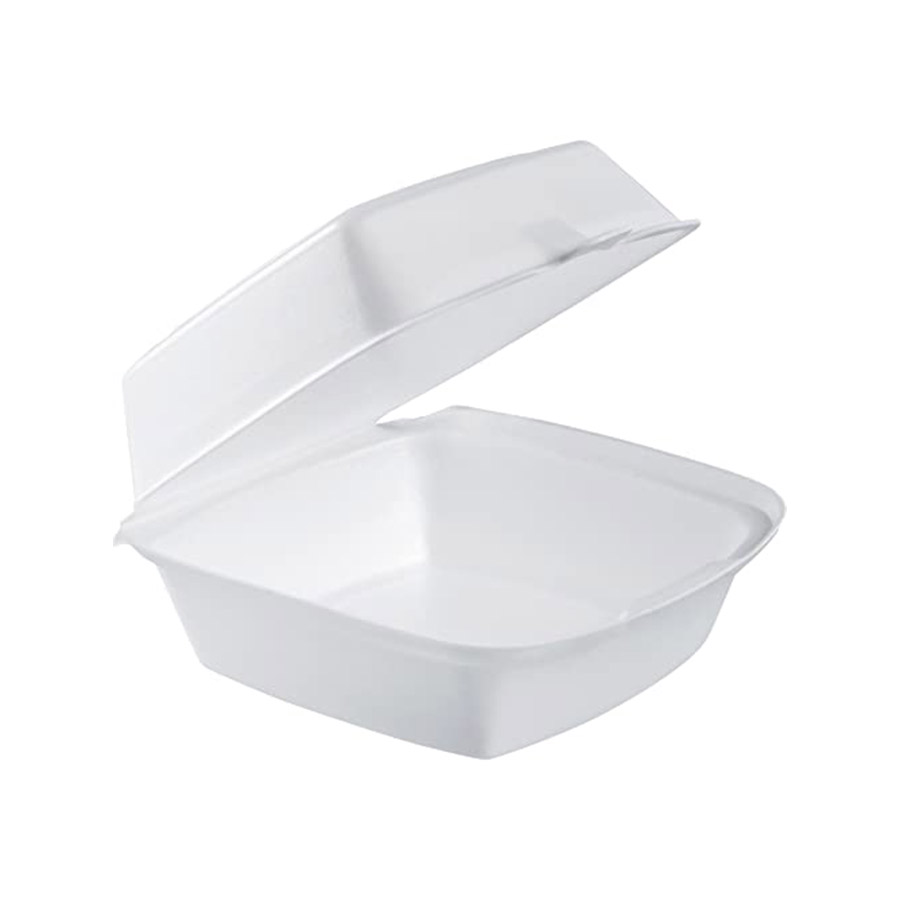 Dart 206HT1R Shallow Perforated Foam Container With Hinged Lid - 9.3 X 6.4 X 2.6 Inches, White (Case Of 200)