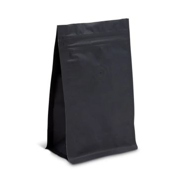 8-12 oz. Matte Black Square Bottom Foil Bag With Zipper & Valve - 500 Count