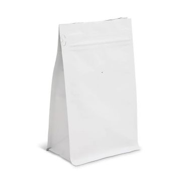8-12 oz. Matte White Square Bottom Foil Bag With Zipper & Valve - 500 Count