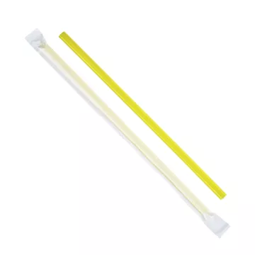 Karat 9" Giant Yellow Plastic Straws, Paper Wrapped - 2500 Count